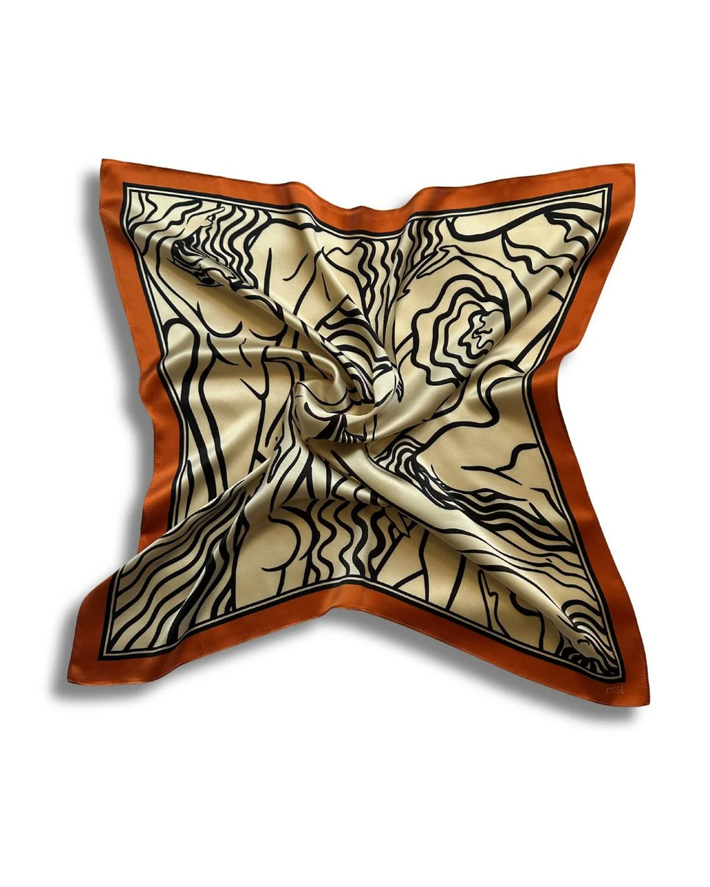 Ladies silk scarf beige with orange