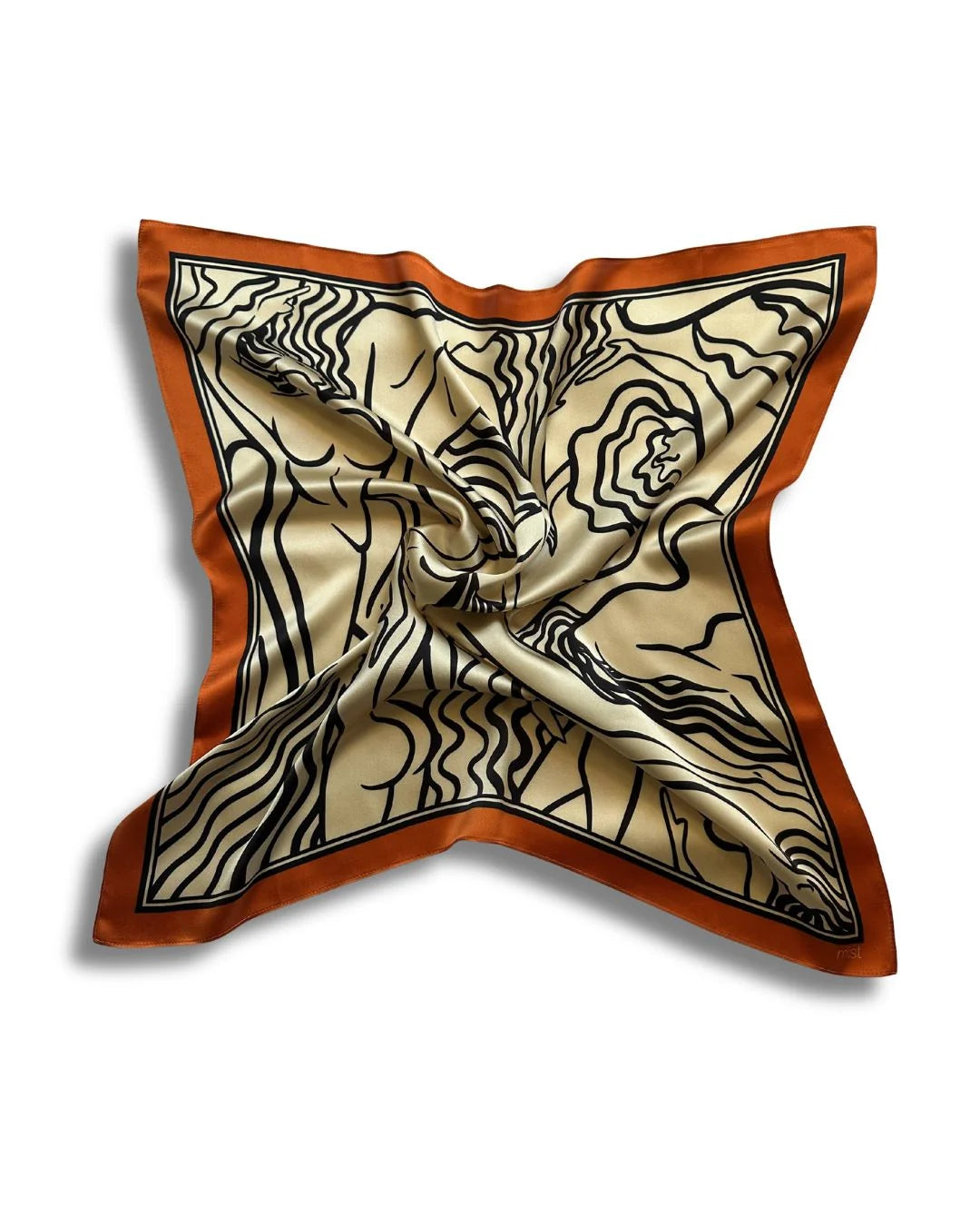 Ladies silk scarf beige with orange